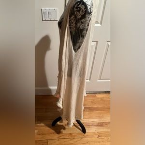 Lady Noiz ivory gauze like open front long vest / cover up with fringe detail